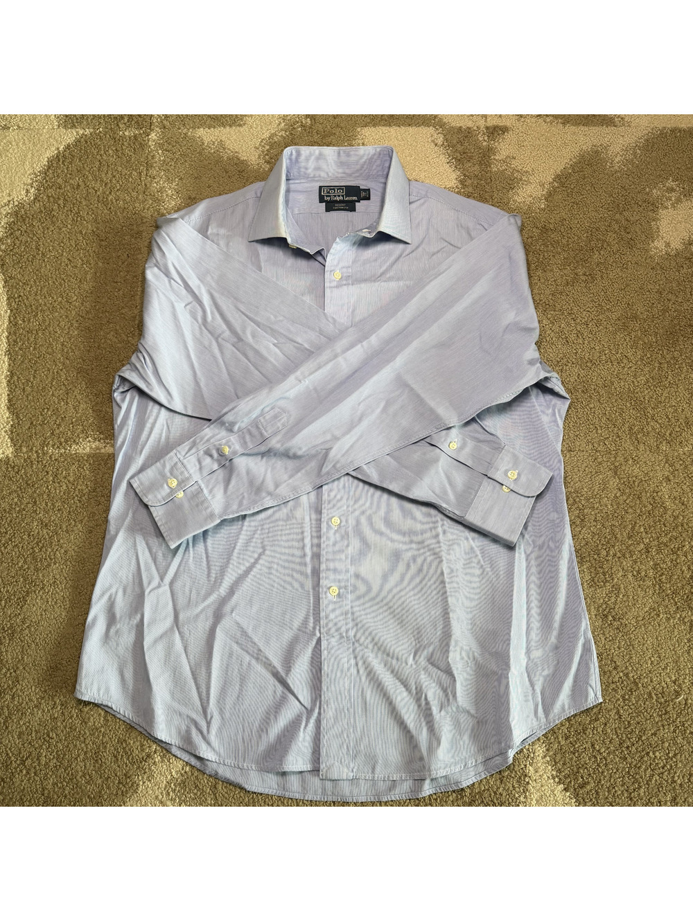 Polo Ralph Lauren Mens Dress Shirt 17 36 37 Blue White Regent Custom Fit Cotton